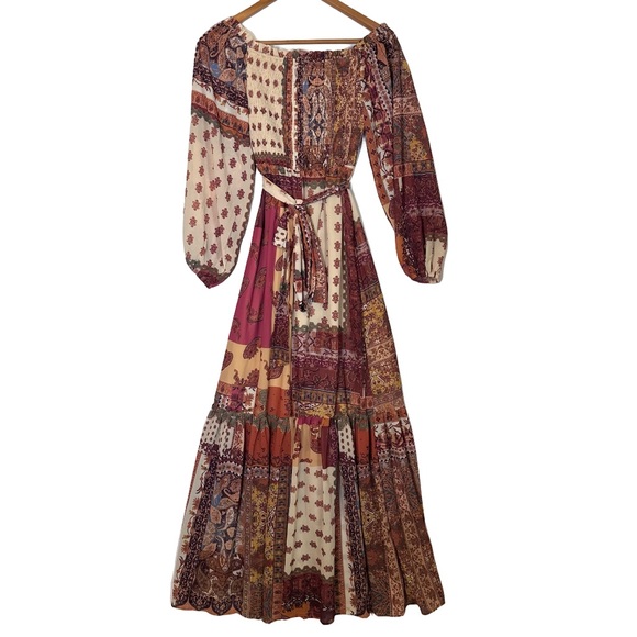 Flying Tomato Dresses & Skirts - Boho Flowing Cottagecore Patchwork Maxi Dress in Cream, Rust & Gold